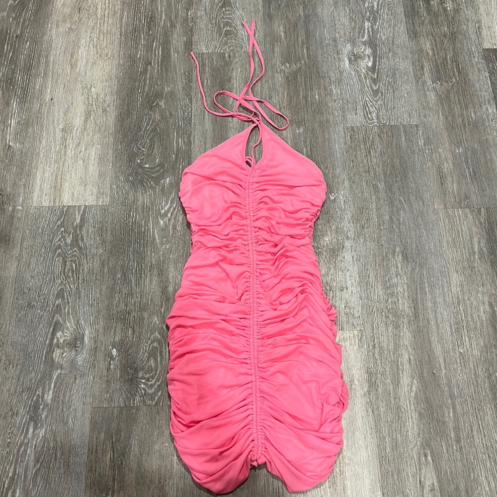 Princess Polly Hot Pink Halter Ruched Mini Dress